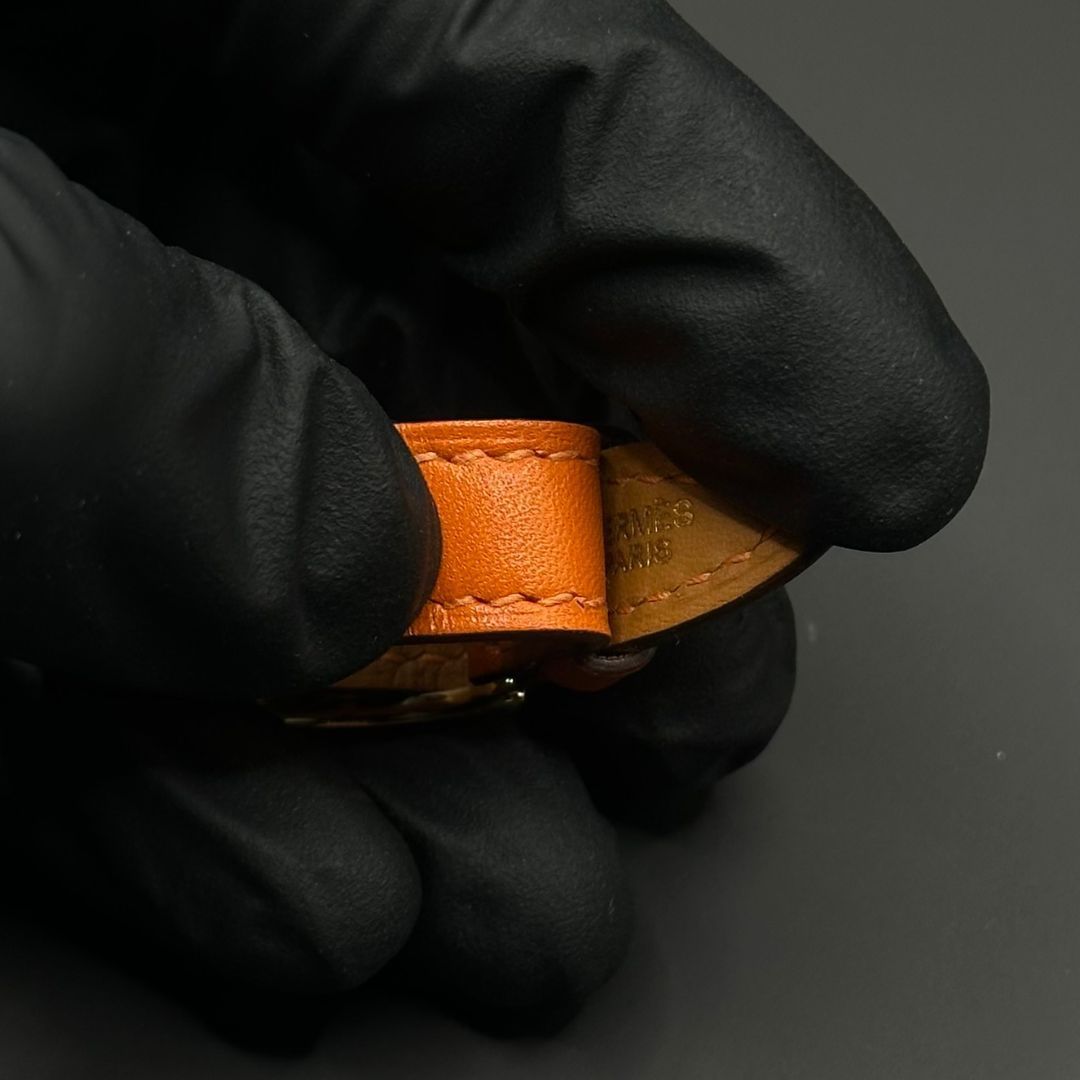 美品】Hermes レザー ベルト スカーフリング オレンジ×ゴールド □I