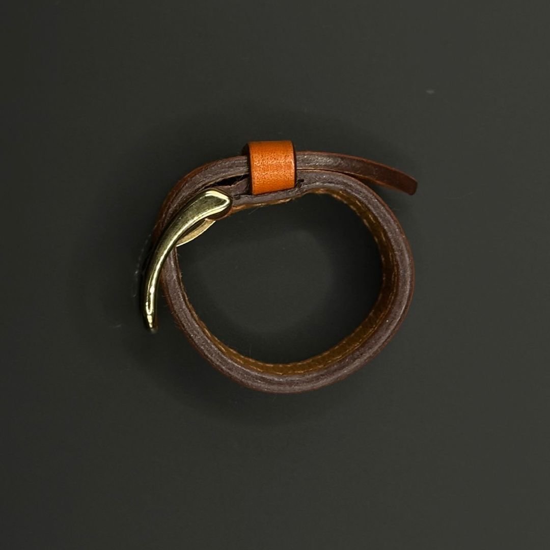 美品】Hermes レザー ベルト スカーフリング オレンジ×ゴールド □I