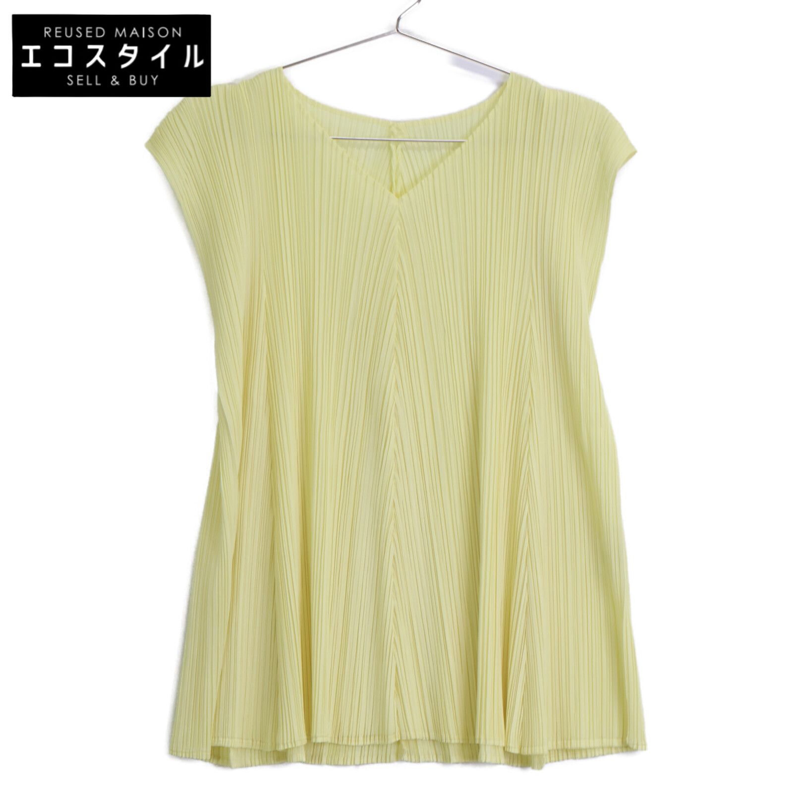 PLEATS PLEASE プリーツプリーズ 21 SS PP 11-JK 203 ｲｴﾛｰ ﾉｰｽﾘｰﾌﾞ Vﾈｯｸ ｶｯﾄｿｰ 3