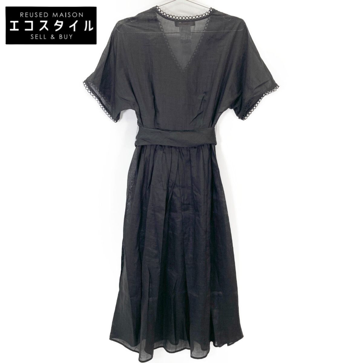 MAXMARA STUDIO マックスマーラスタジオ 黒 ﾘﾈﾝ ﾍﾞﾙﾄ付き ﾜﾝﾋﾟｰｽ 36