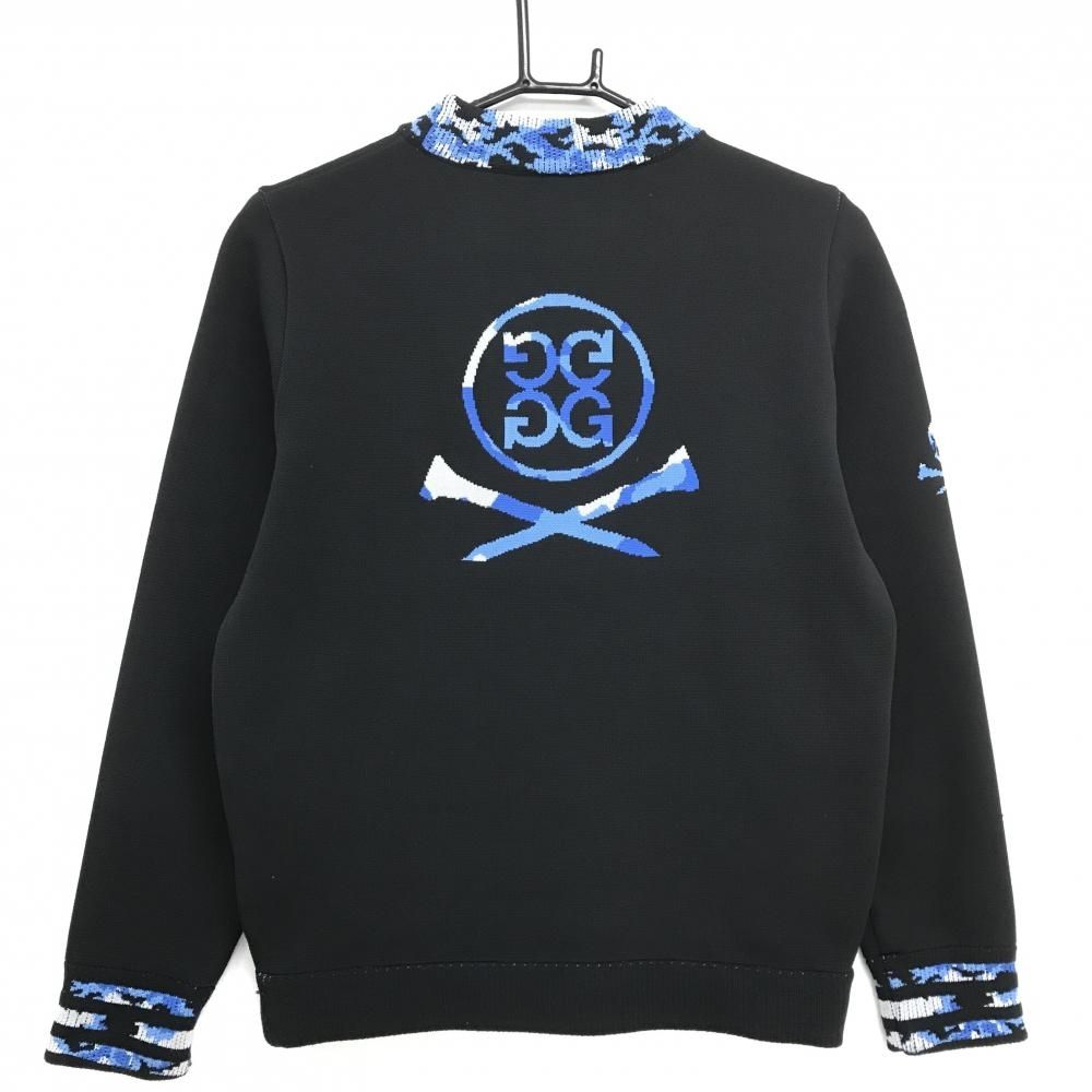 ジーフォア セーター 黒×ブルー ネック・袖口カモフラ スカル ニット