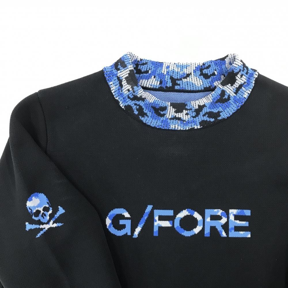 ジーフォア セーター 黒×ブルー ネック・袖口カモフラ スカル ニット