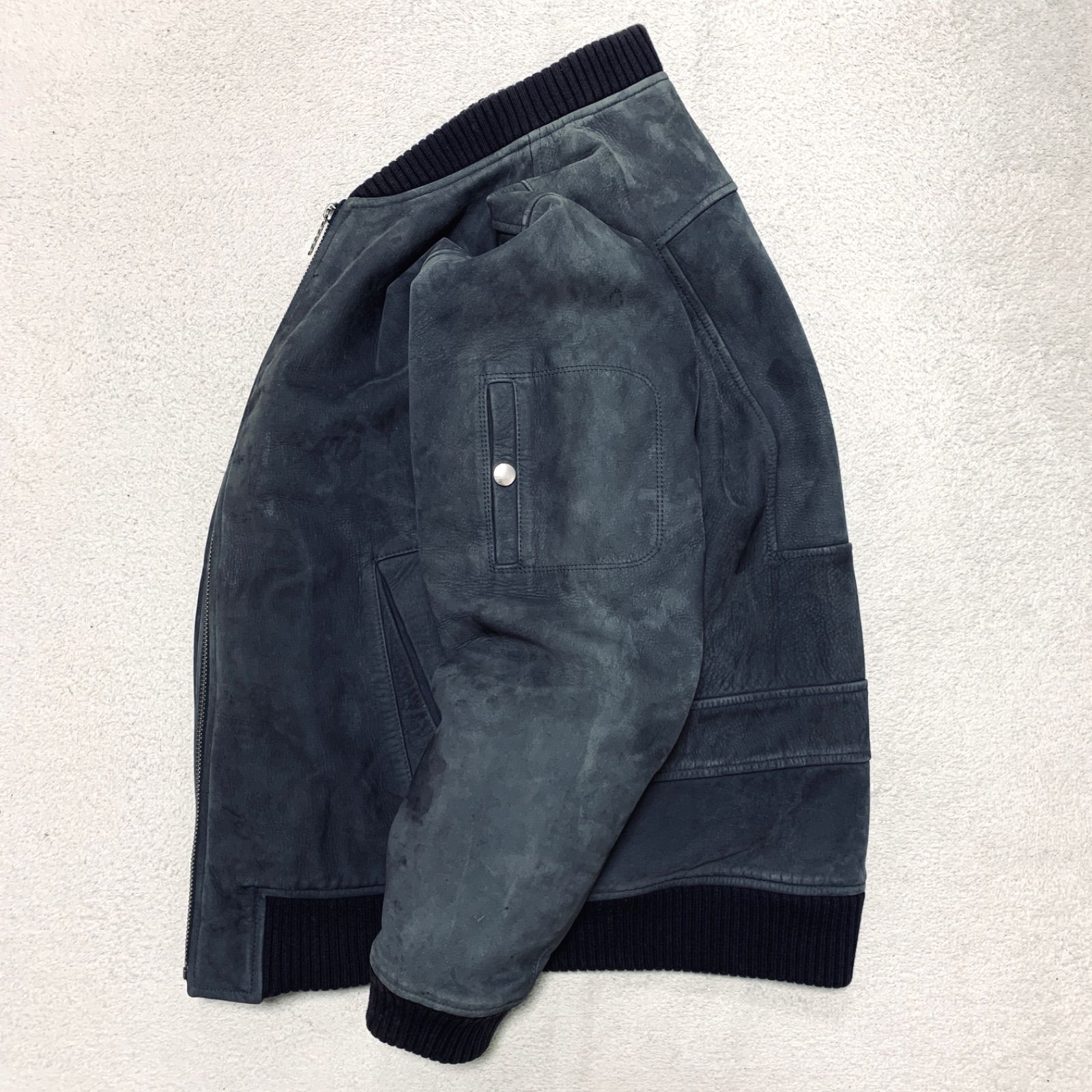 レザーボンバージャケット MA-1 フライトジャケット ミリタリージャケット 牛革 カウレザー Mサイズ グレーネイビー アッシュネイビー 灰紺 サイダーハウス 中綿アウター テーラードジャケット