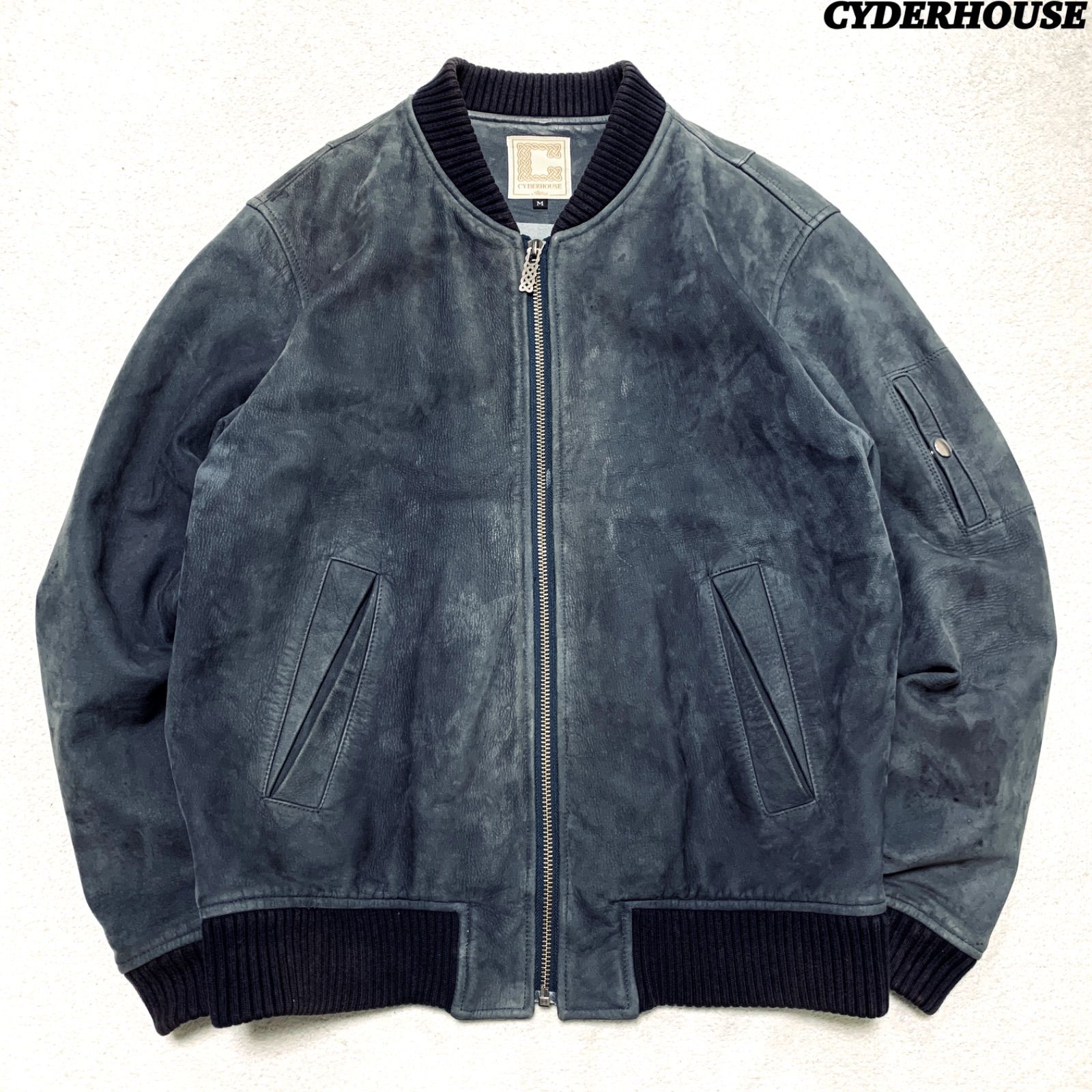 レザーボンバージャケット MA-1 フライトジャケット ミリタリージャケット 牛革 カウレザー Mサイズ グレーネイビー アッシュネイビー 灰紺 サイダーハウス