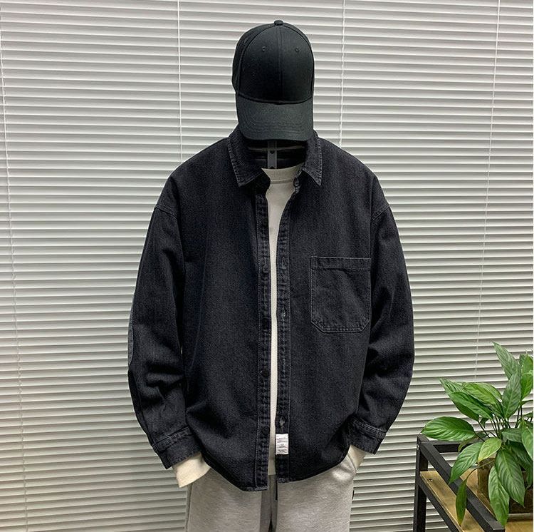 全新♥ 韓国風インス系 ヴィンテージ加工 パッチデニム 長袖シャツジャケット メンズ 春秋用 ルーズフィット 兼用 K