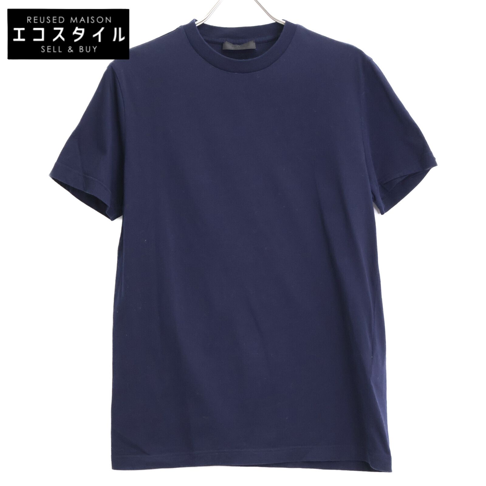 PRADA プラダ UMJ 492 ﾈｲﾋﾞｰ ﾄﾗｲｱﾝｸﾞﾙﾛｺﾞ ｸﾙｰﾈｯｸTｼｬﾂ M 新作入荷 デイリー使い