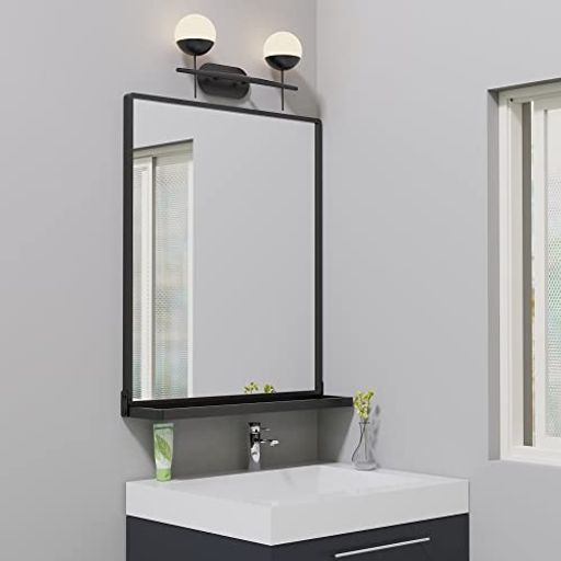 ANYHI壁掛け鏡51 x 62 cmトレイ付き長方形ミラー洗面所ミラー壁掛け浴室鏡壁掛けおしゃれ