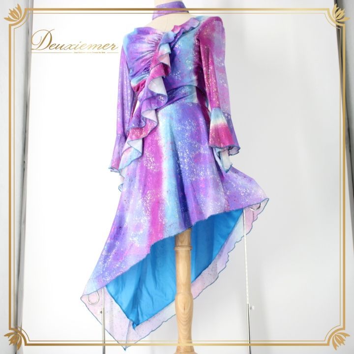 【美品】プリマブティック 社交ダンス衣装 鮮やかパープル フリルドレス ラメ入り 社交ダンス 衣装 スタンダード ラテン ドレス ワンピース パーティ