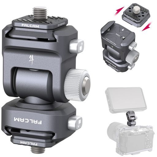 UlanziF 22カメラモニターマウントアクセサリークイックリリース2 wayフルードヘッドミニダブルボールヘッドモニターホルダーアダプター180°回転レンチ付きデジタル一眼レフカメラマイク|LE…