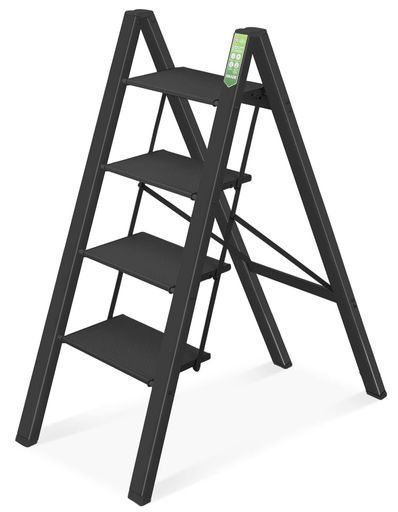 RIKADEアルミ踏み台脚立軽量折りたたみステップスツールはしご梯子耐荷重150 KG滑り止め付きフォールディングステップ台 ブラック四段