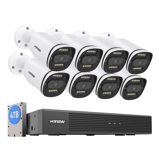 4 K画質 フルカラー撮影 双方向音声 H.View防犯カメラ8台セット4 K 800万画素有線カラー暗視POE給電カメラ8 chH.2654 Kレコーダー8台まで増設可音声録画AI検知機能IP 67防水防塵WDR技術