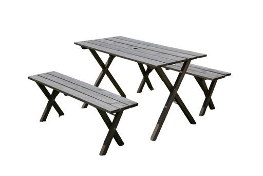 リビングアウト LivingOut ガーデンテーブルベンチセット木製ダークブラウンテーブル|幅120 x奥行59 x高さ68 cm ベンチ|幅120 x奥行28 x高さ43 cm天然木パラソル用ホール付広々使えるスクエアテーブ…