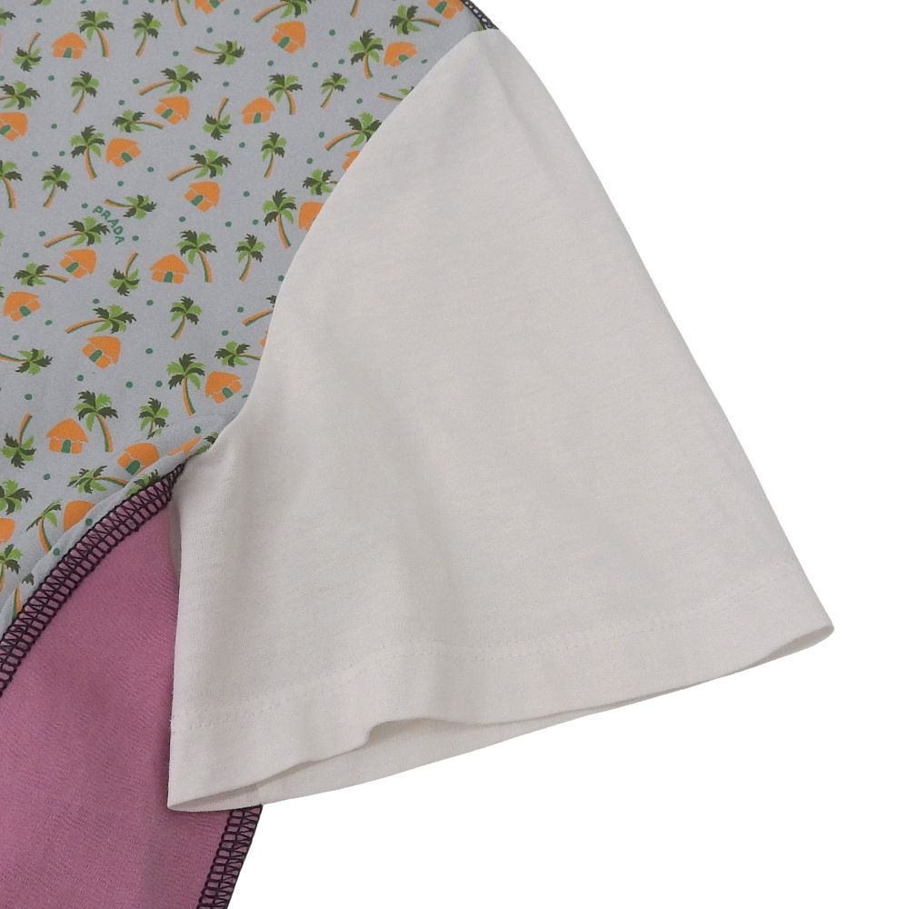 PRADA プラダ コットン 総柄 切り替えショートスリーブカットソー