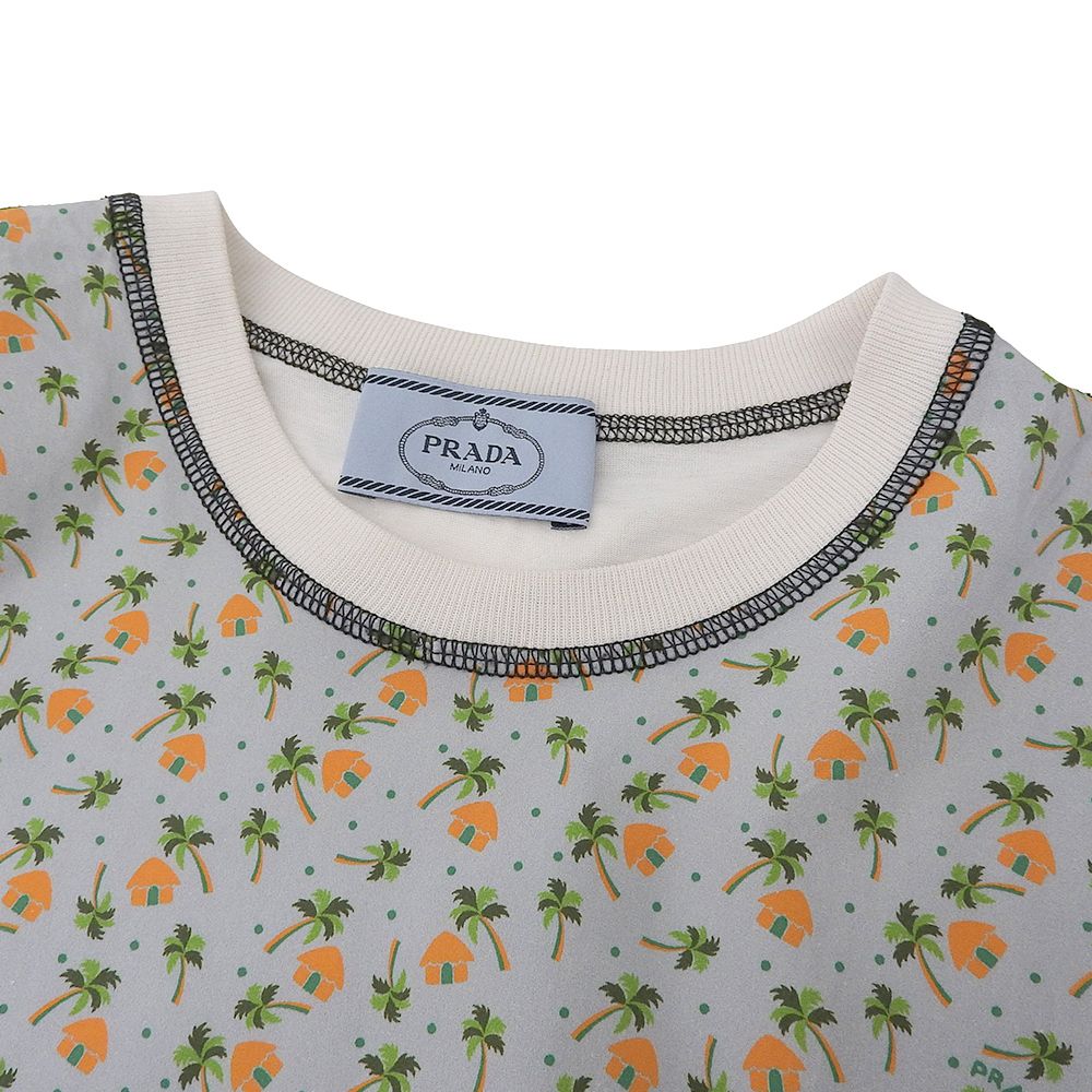 PRADA プラダ コットン 総柄 切り替えショートスリーブカットソー