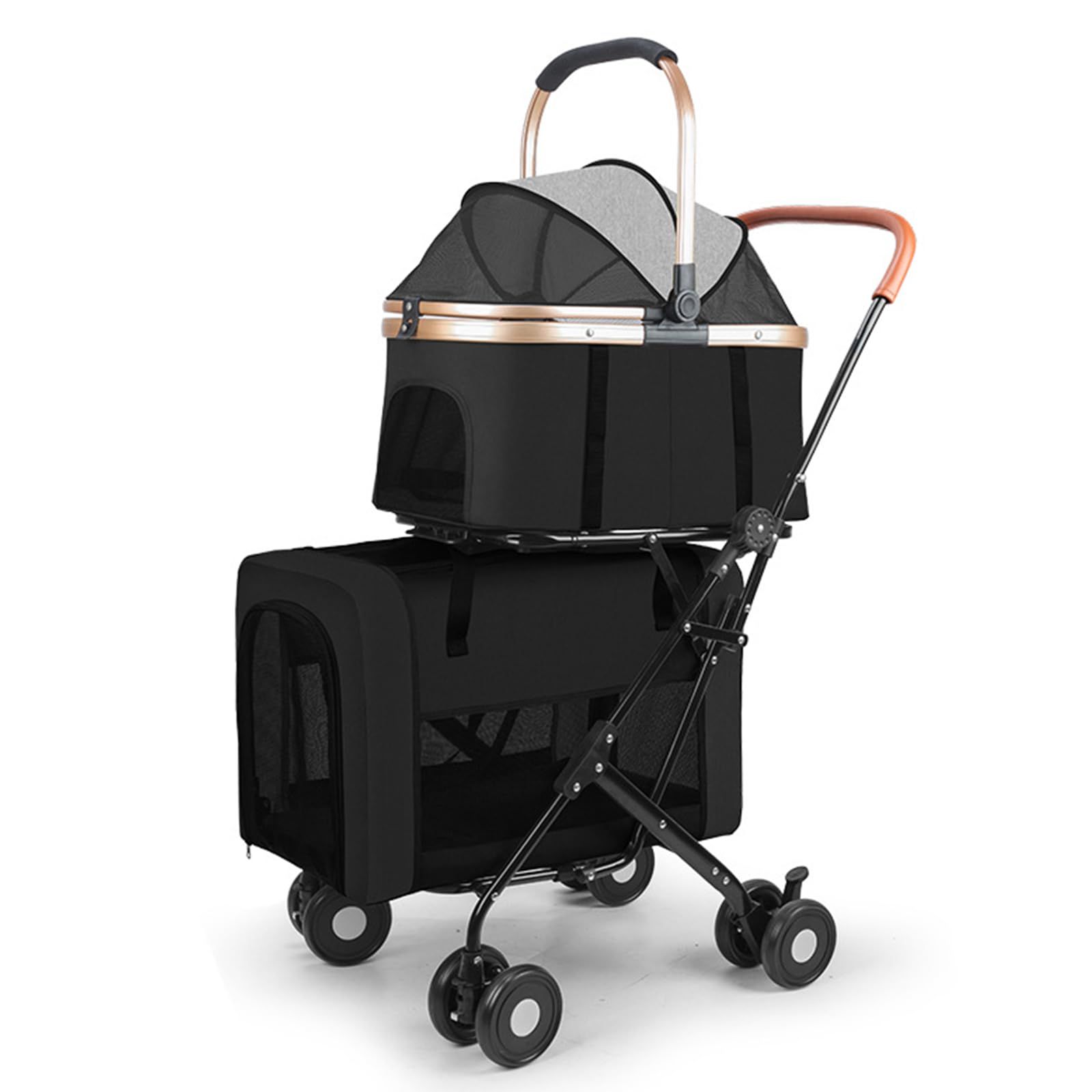 ペットカート分離型 取り外し 猫 サスペンションを前輪に搭? 後輪片足ブレーキ 小型犬用 中型犬 猫用 カップホルダー フックなど付属 ブラック