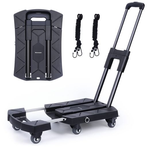 Warasee台車折りたたみ軽量静音31 x 45 cm耐荷重250 KG伸縮荷台平台車コンパクト手押しストッパー付きキャリーカート6キャスターハンドル3段調節女性も向き固定ロープ家庭 業務用防災 避難用…