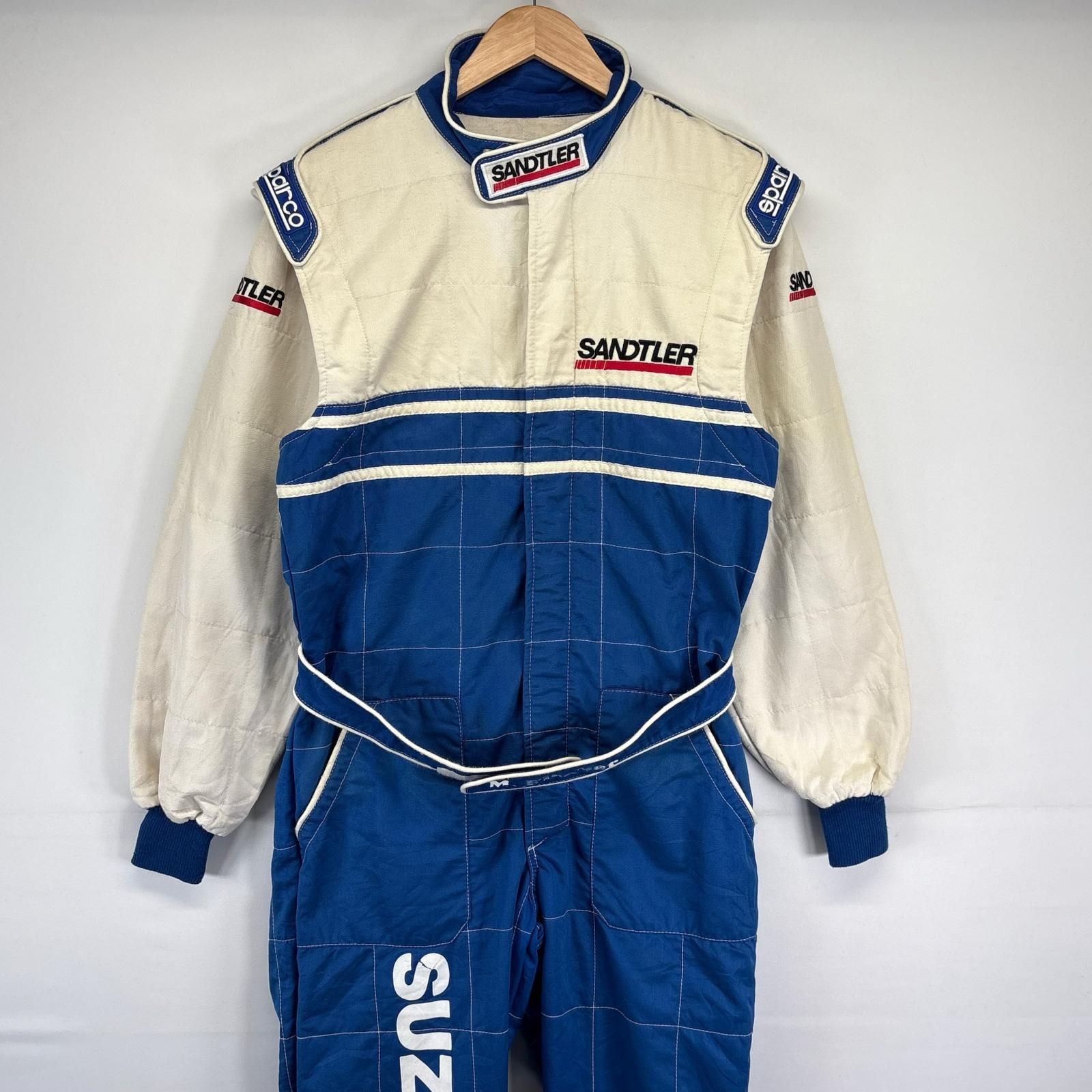 古着 長袖つなぎ オールインワン ワーク レーシング カーテック 作業着 SUZUKI 刺繍 裾リブ 56 ブルー メンズ