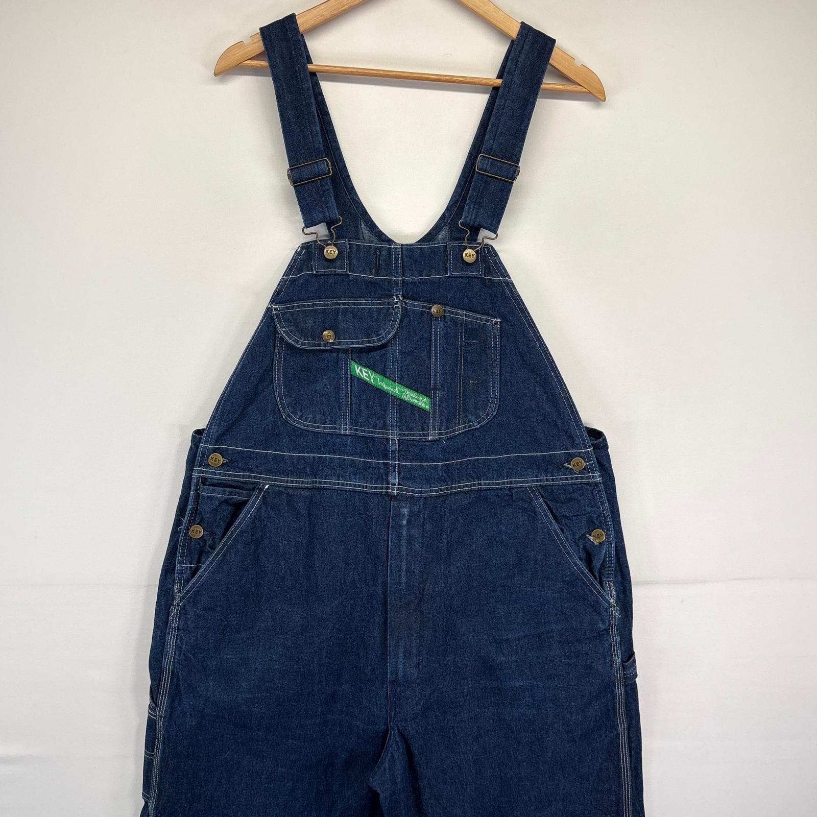 古着 キー KEY オーバーオール デニム 大きいサイズ ワンポイントロゴ