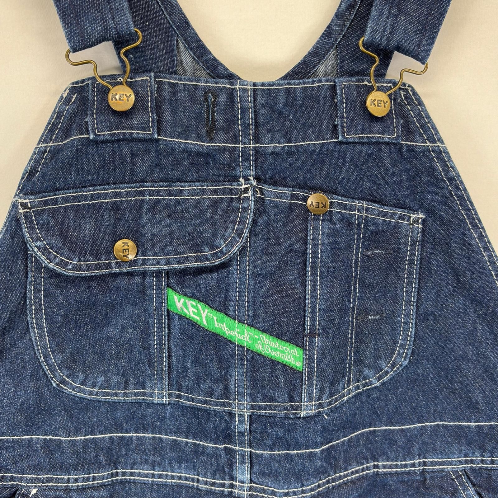 KEY デニムオーバーオール/ヘビーオンス/古着/実寸W42L30 ビンテージ60