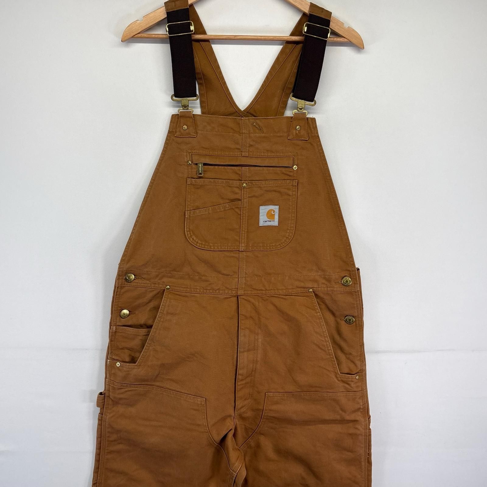 古着 カーハート Carhartt ダック オーバーオール ワンポイントロゴ 胸