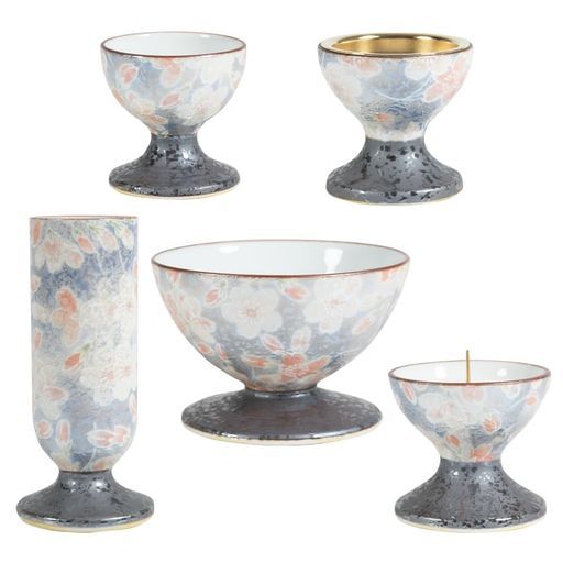 サンメニー和モダン仏具5点セット本格有田焼日本製インテリアに馴染むおしゃれお花ろうそく線香お茶ご飯現代仏壇お仏壇仏具小物彩花雅桜ブルーフラワースタンドキャンドルスタンド…