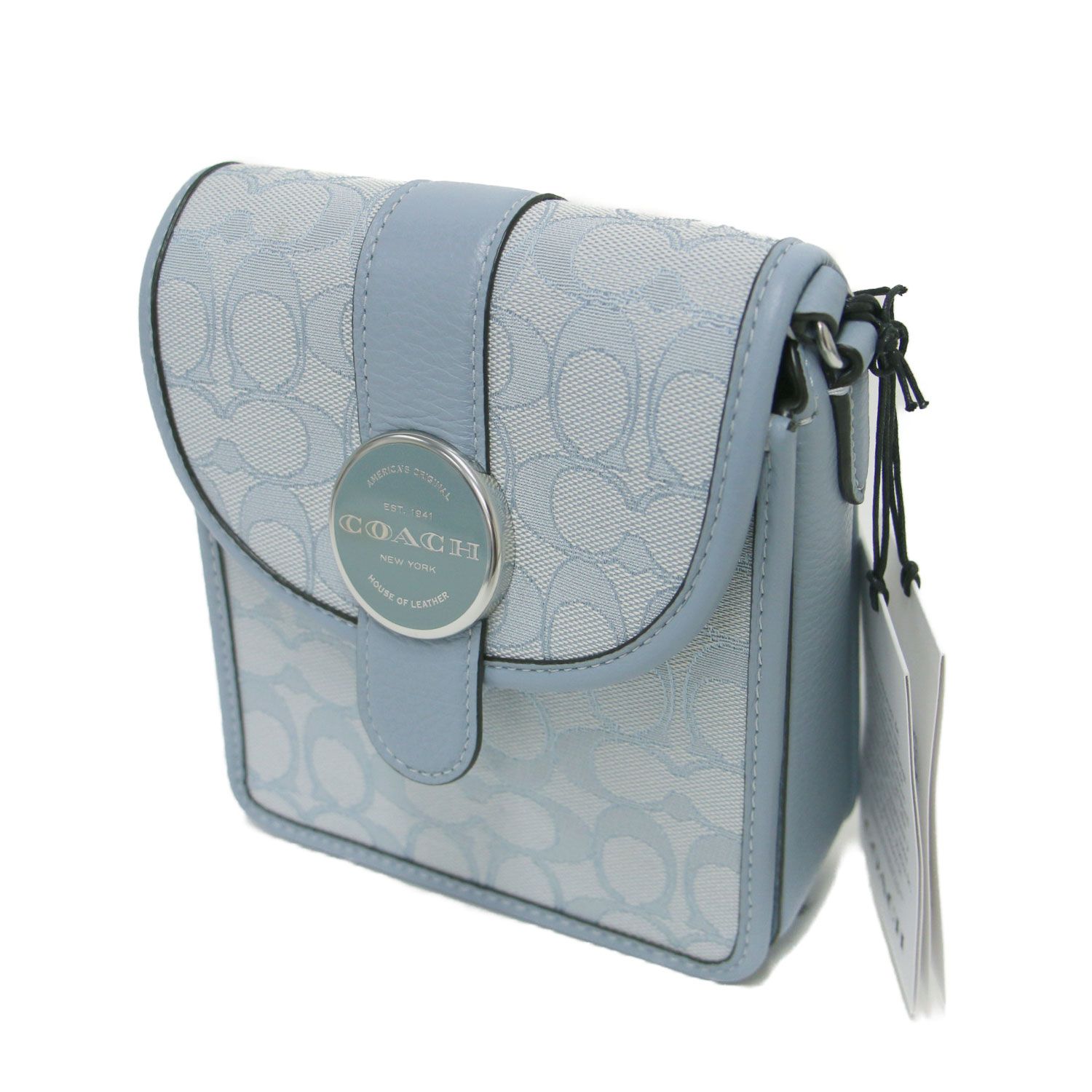 COACH コーチ バッグ | ノース サウス ロニー クロスボディ ポシェット 肩掛け シグネチャー ジャカード リファインド ぺブル レザー ブルー ブランド カバン レディース