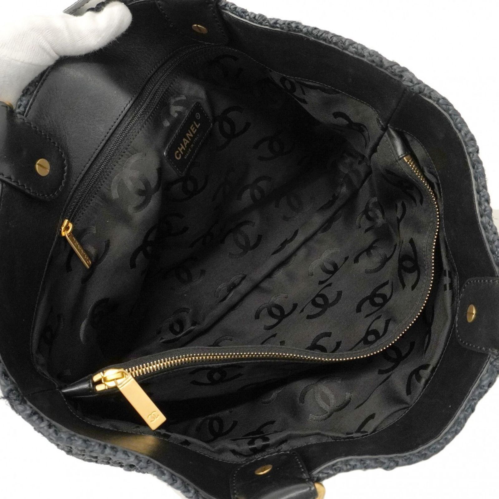 シャネル(Chanel) シャネル トートバッグ チェーン ラフィア ブラック