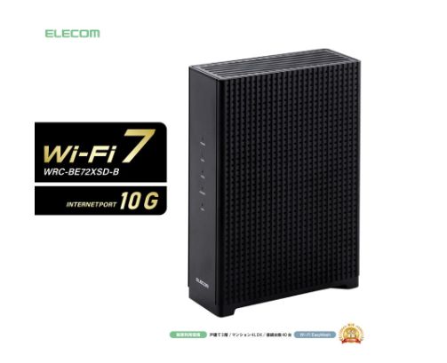 ELECOM｜エレコム Wi-Fiルーター 5765 1376 Mbps ブラック WRC-BE 72 XSD-B Wi-Fi 7 be |IPv 6対応