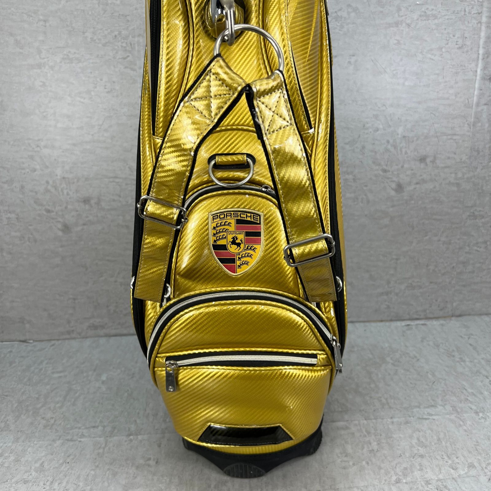  ポルシェ ゴルフ カート式キャディバッグ 約9 5型 エナメル製 ゴールド 金色 PORSCHE ゴルフシューズ ゴルフバッグ キャディバッグ ゴルフ