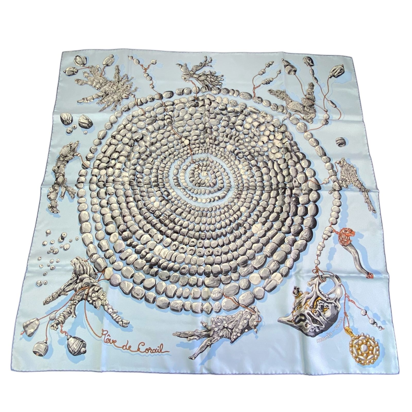 極美品 HERMES エルメス カレ90 シルク スカーフ Reve de Corail 珊瑚