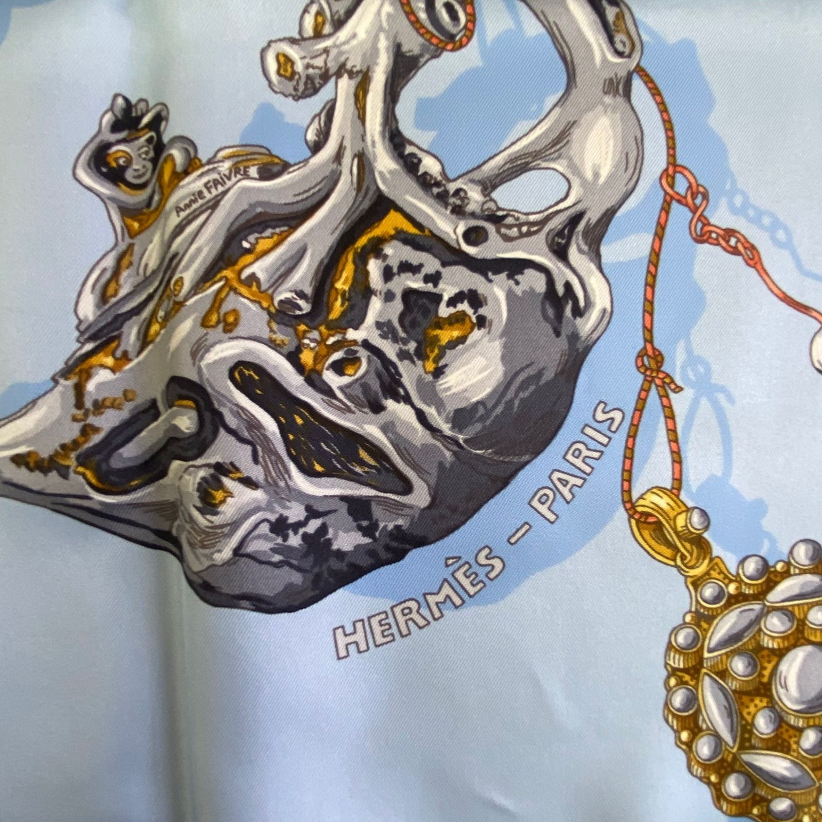 極美品 HERMES エルメス カレ90 シルク スカーフ Reve de Corail 珊瑚