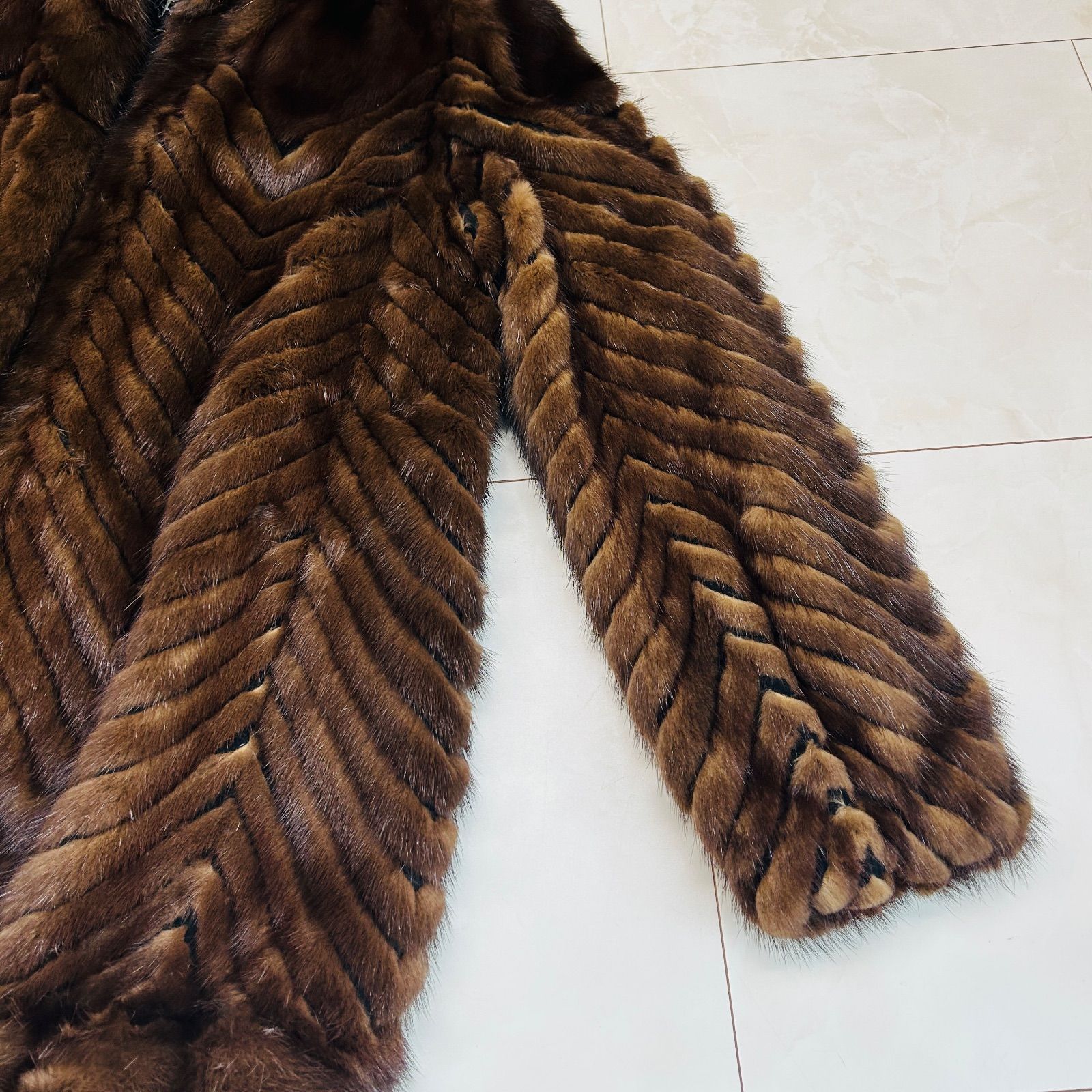 FUR Fiancesse ミンク 毛皮 コート カットミンク ブラウン系 ネーム