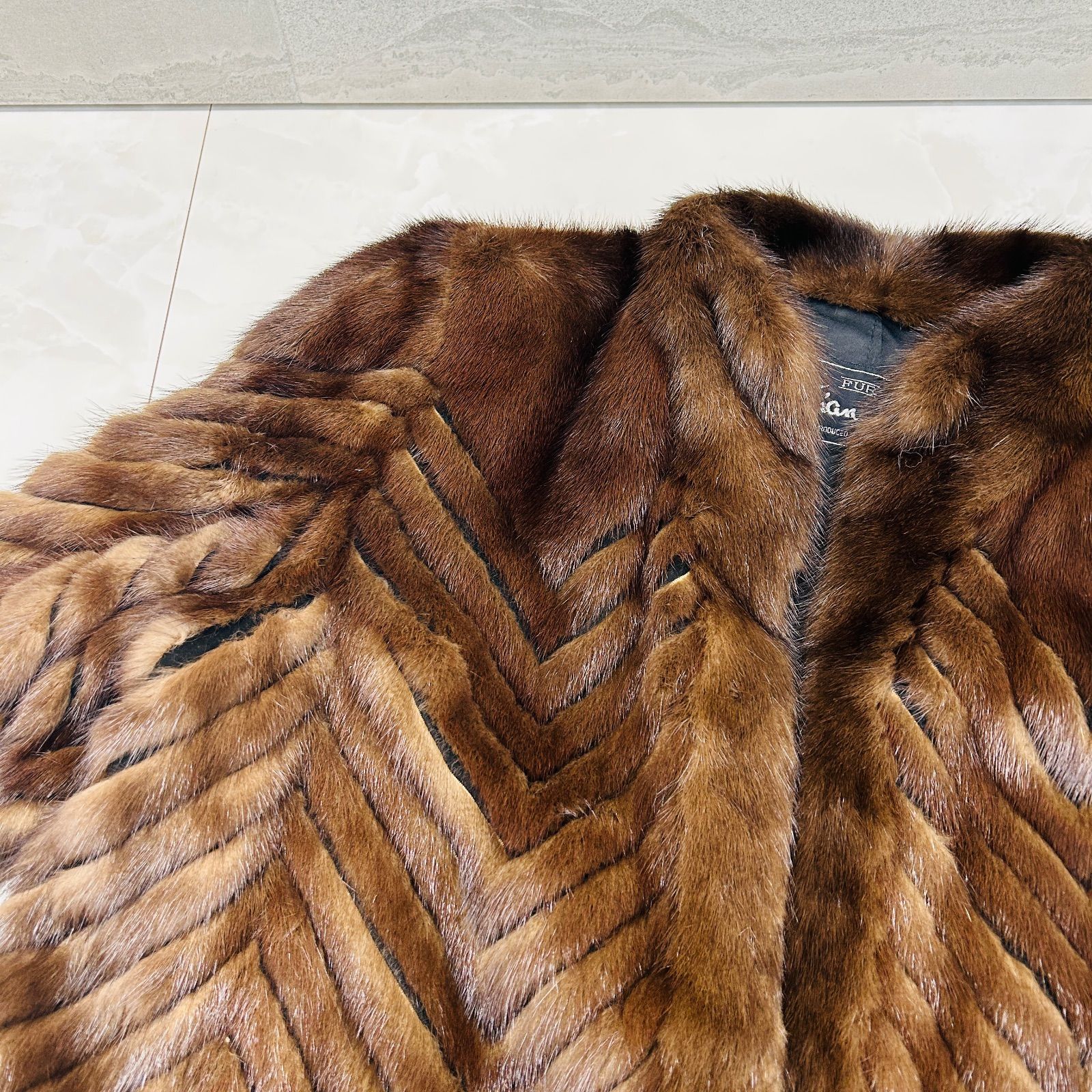 FUR Fiancesse ミンク 毛皮 コート カットミンク ブラウン系 ネーム