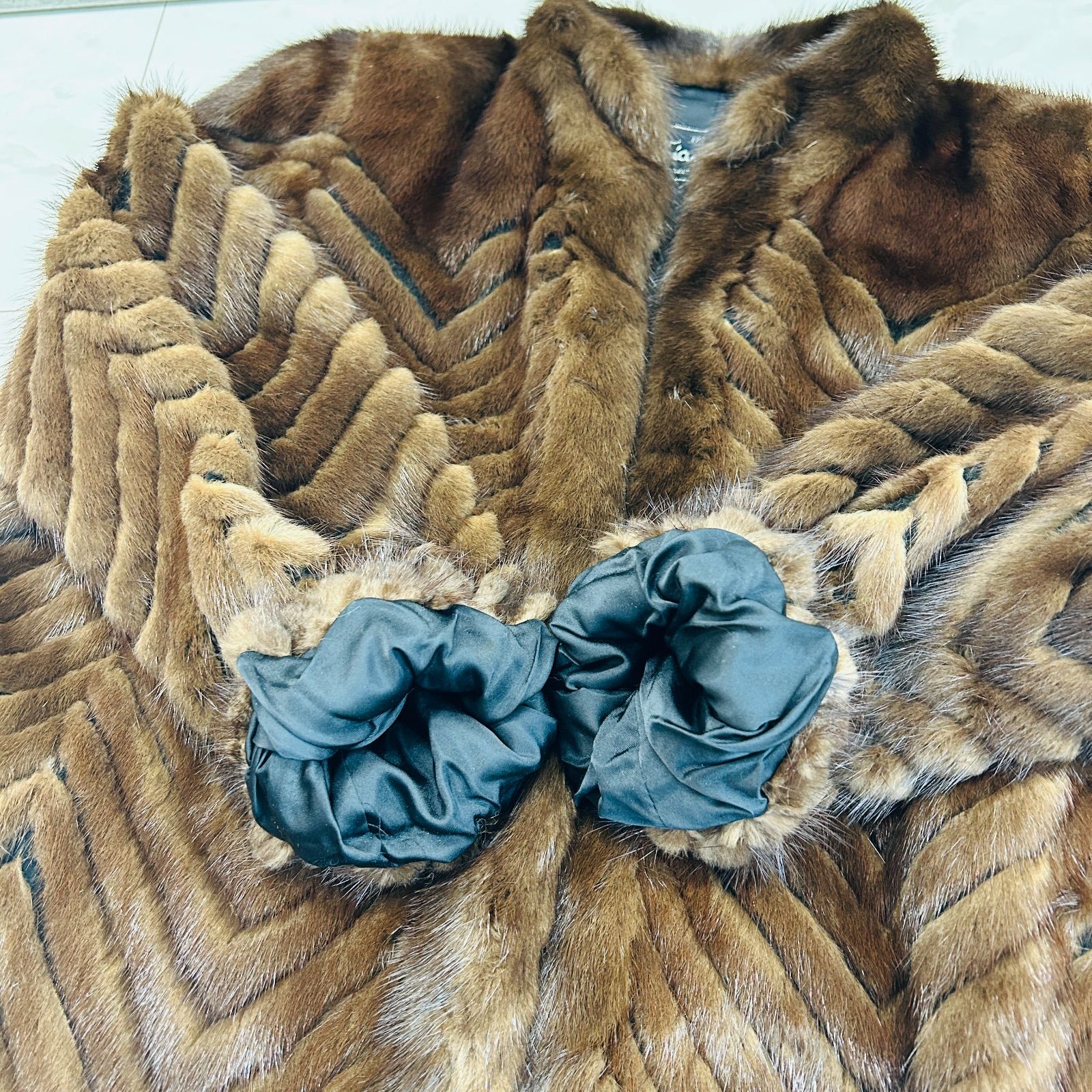 FUR Fiancesse ミンク 毛皮 コート カットミンク ブラウン系 ネーム