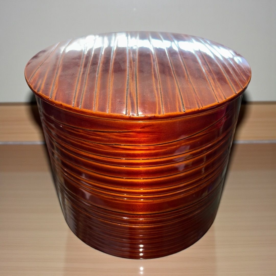 茶道具 天然木 飛騨春慶塗 曲水指 へぎ目 蓋つき