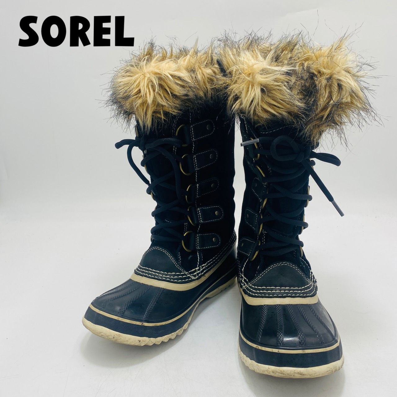 SOREL ソレル スノーブーツ Joan of Arctic ジョアンオブアークティック ミドルブーツ ファー レースアップ 24 cm 黒