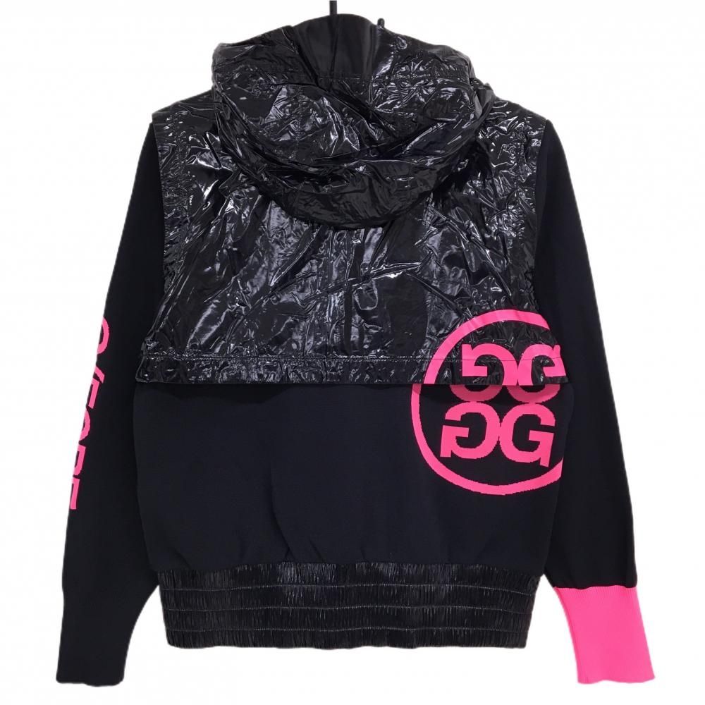 新品】ジーフォア ニットジップパーカー 黒×蛍光ピンク 異素材切替