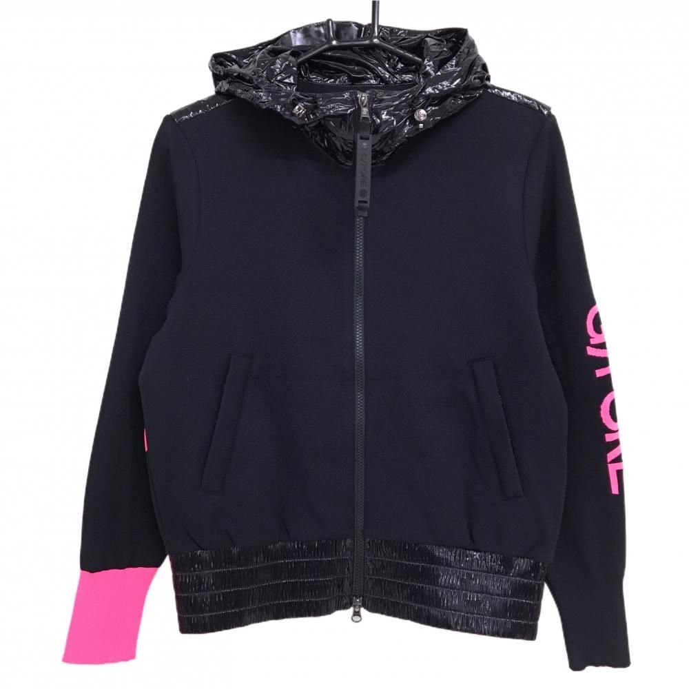 新品】ジーフォア ニットジップパーカー 黒×蛍光ピンク 異素材切替