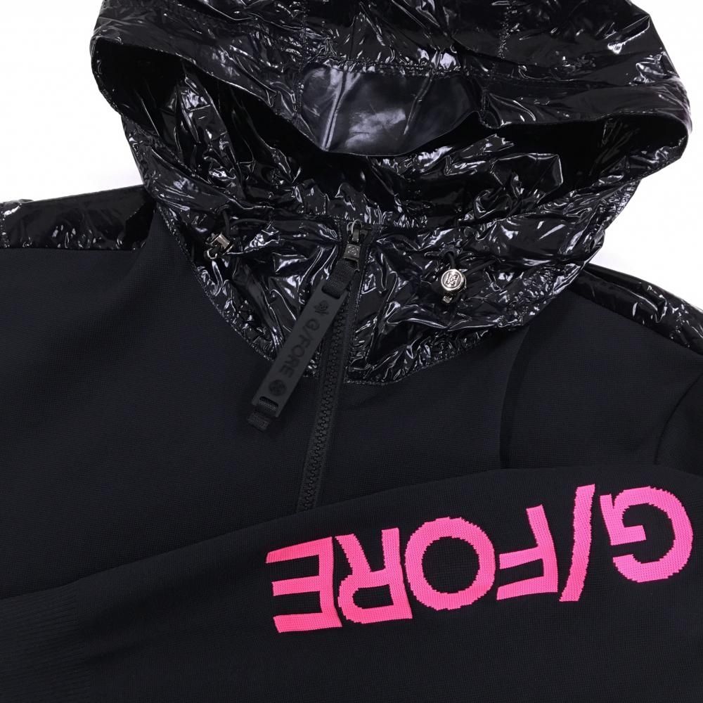 新品】ジーフォア ニットジップパーカー 黒×蛍光ピンク 異素材切替