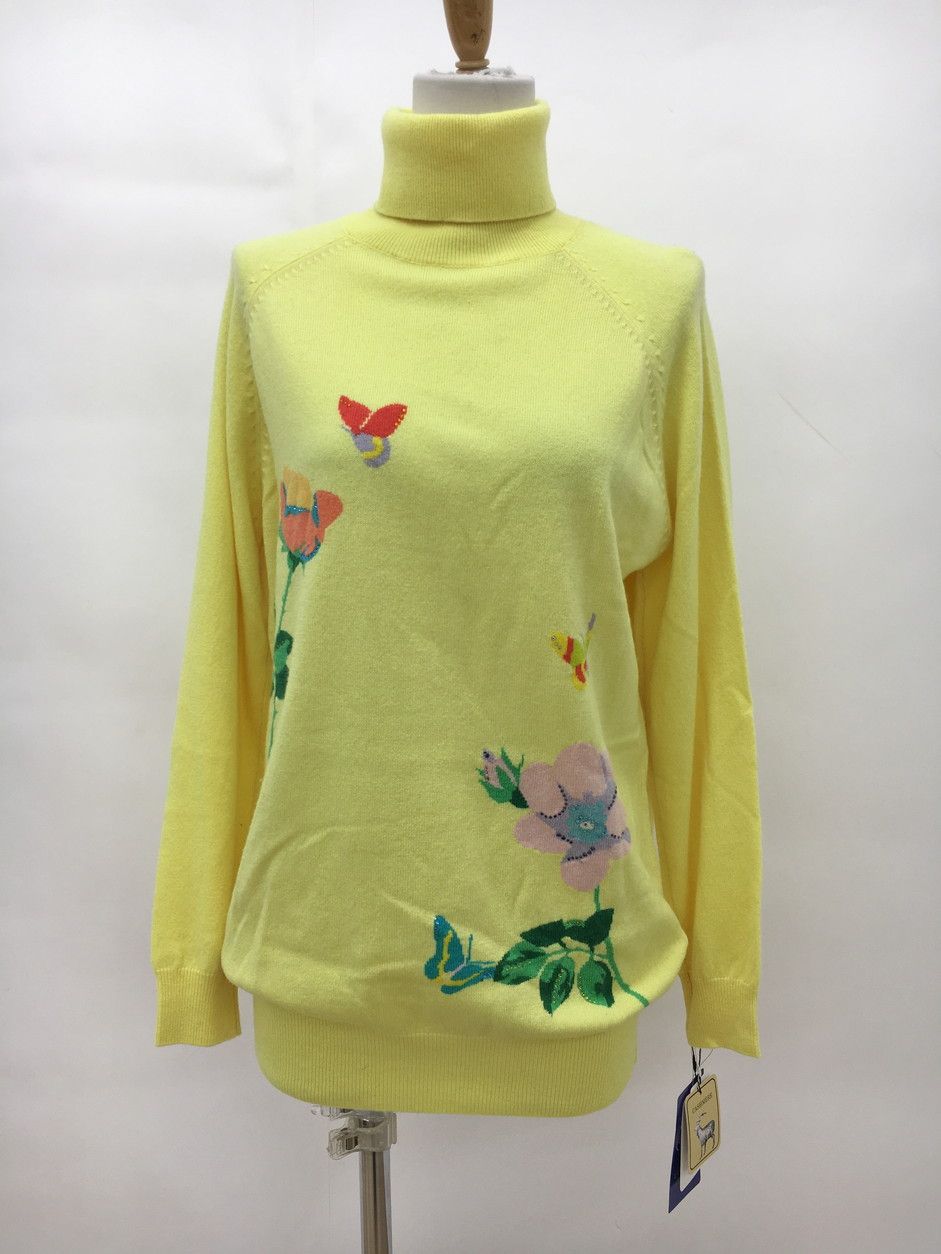 伊太利屋 ITALIYA イタリヤ タートルネック ニット 花柄 長袖 11 カシミヤ30% ♥