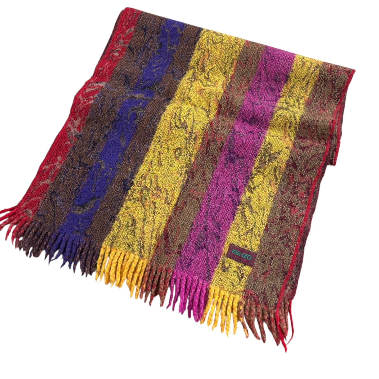 Z1717 KENZO ケンゾー ウール混 マフラー ストール マルチカラー