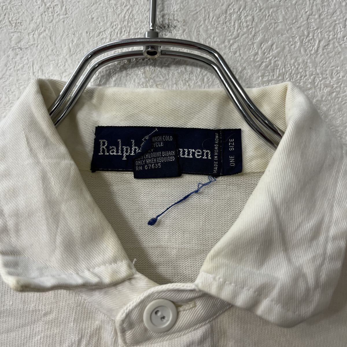 90s Ralph Lauren 長袖 ボーダーポロシャツ L～ ホワイト ネイビー