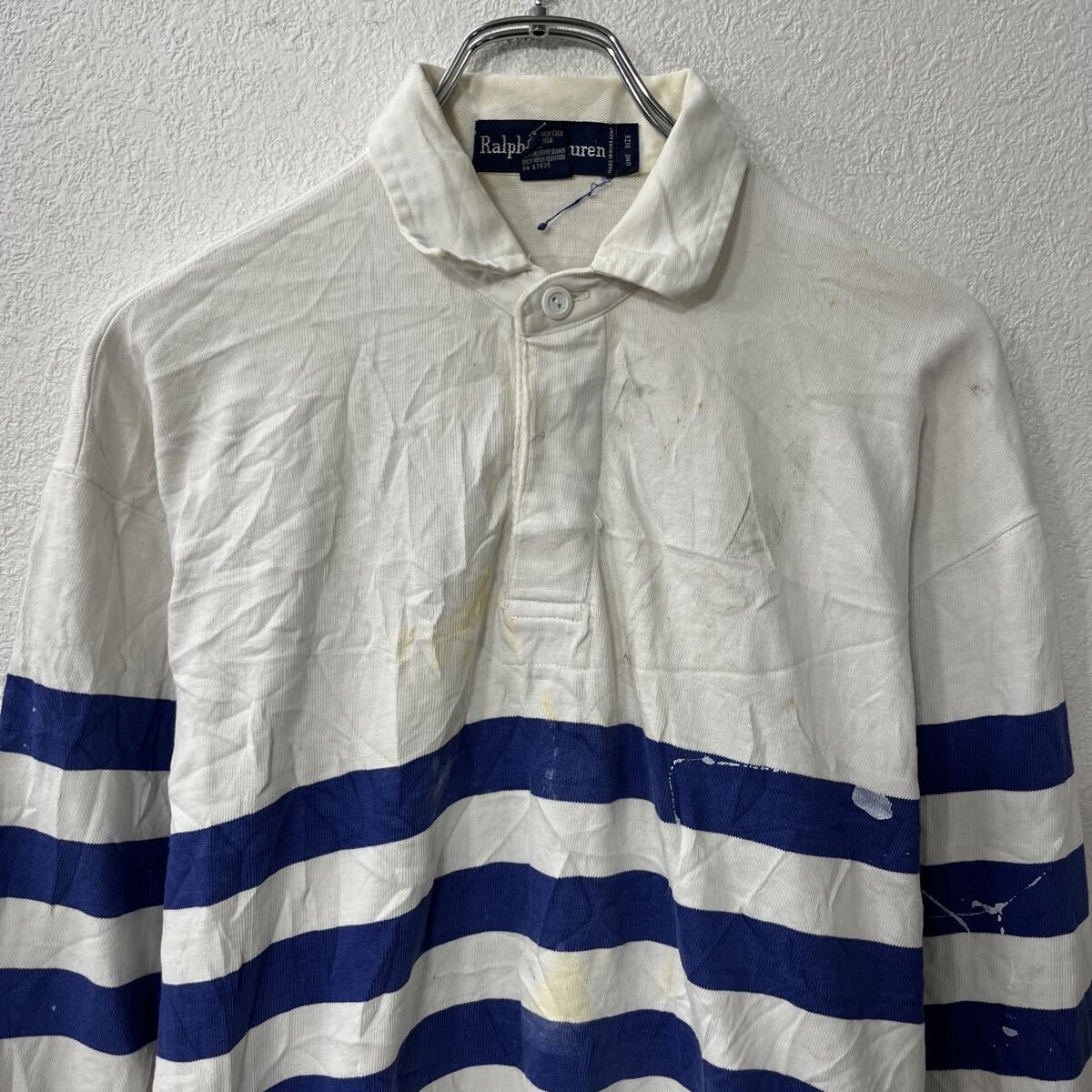 90s Ralph Lauren 長袖 ボーダーポロシャツ L～ ホワイト ネイビー
