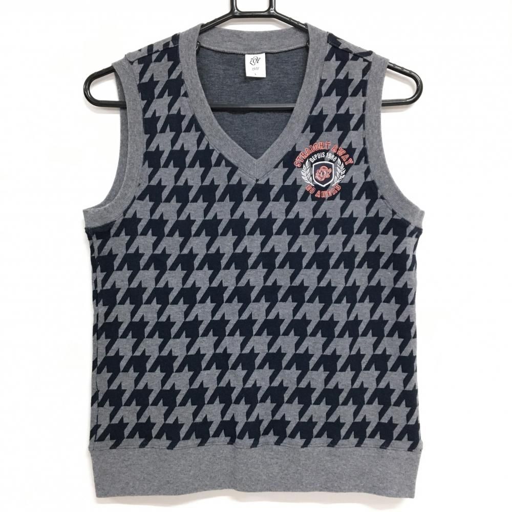 美品】ゾーイ ニットベスト グレー×ネイビー 千鳥格子 Vネック