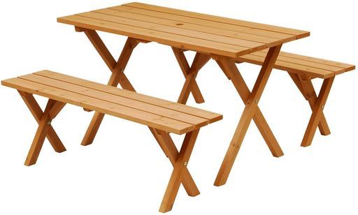 ガーデンマスター Gardenmaster ピクニックガーデンテーブル-ベンチ3点セット木製テラス庭ダイニングテーブルパラソルホール付きガーデンテーブルセットベンチPTS-1205 S