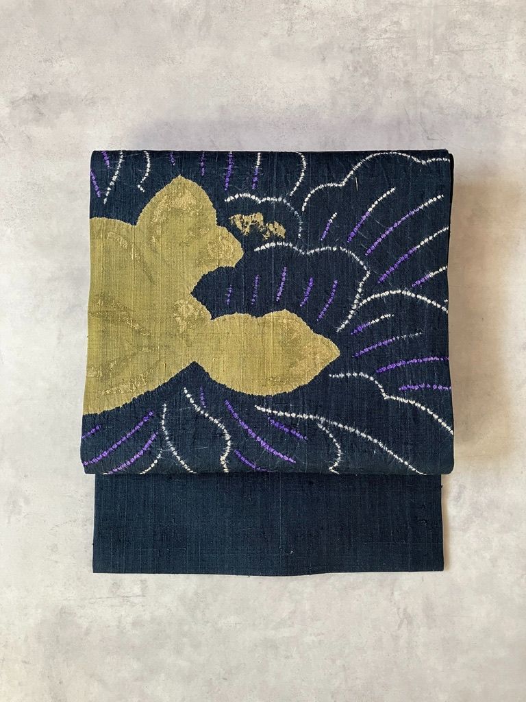 紺 絞り模様 大花デザイン 名古屋帯［N177］ - メルカリ