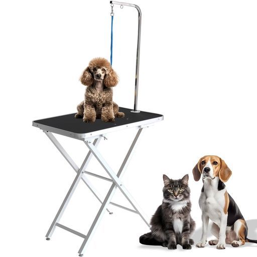 プチリュバンのアジャスター付二段階調節トリミングテーブル家庭用|台面ブラック|足ホワイト高さ74 cmOR 82 cm