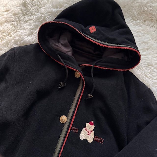 PINK HOUSE♥くまのフード付きジャケット PINK HOUSE ピンクハウス コート フード付き 金ボタン クマ柄 くま