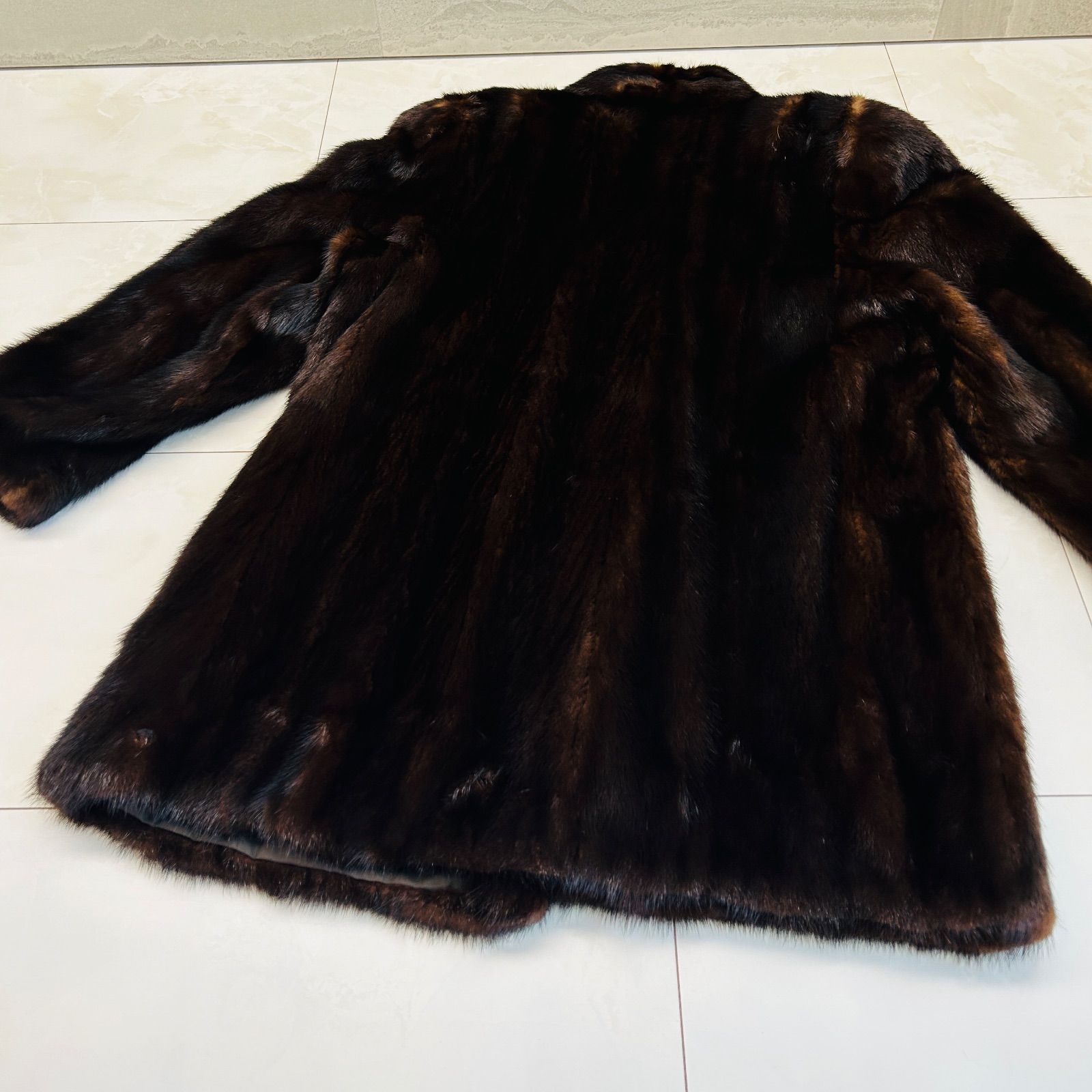 ミンク 毛皮 コート ブラウン系 ネーム入り 13号 レディース 中古美品