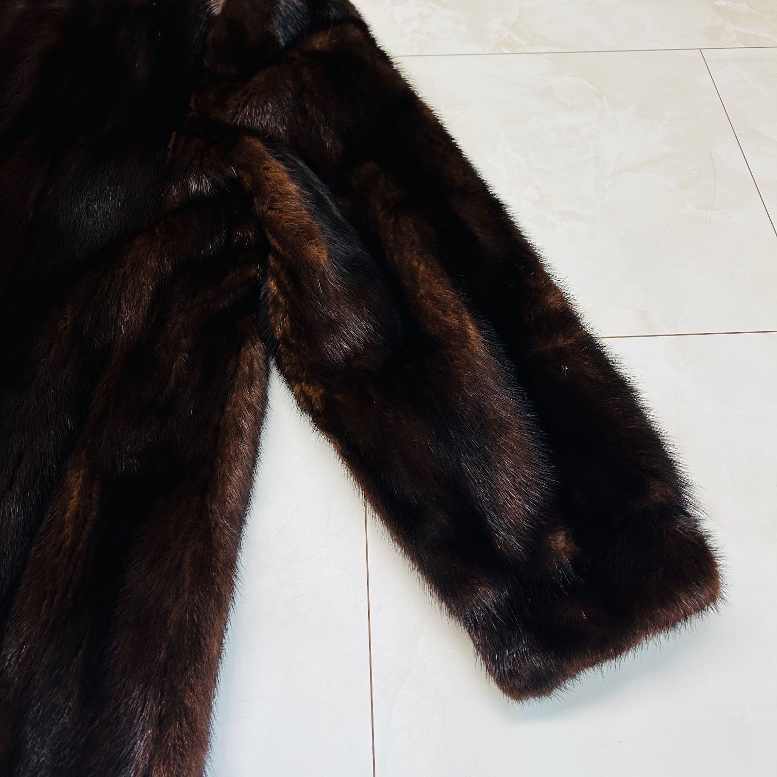 ミンク 毛皮 コート ブラウン系 ネーム入り 13号 レディース 中古美品
